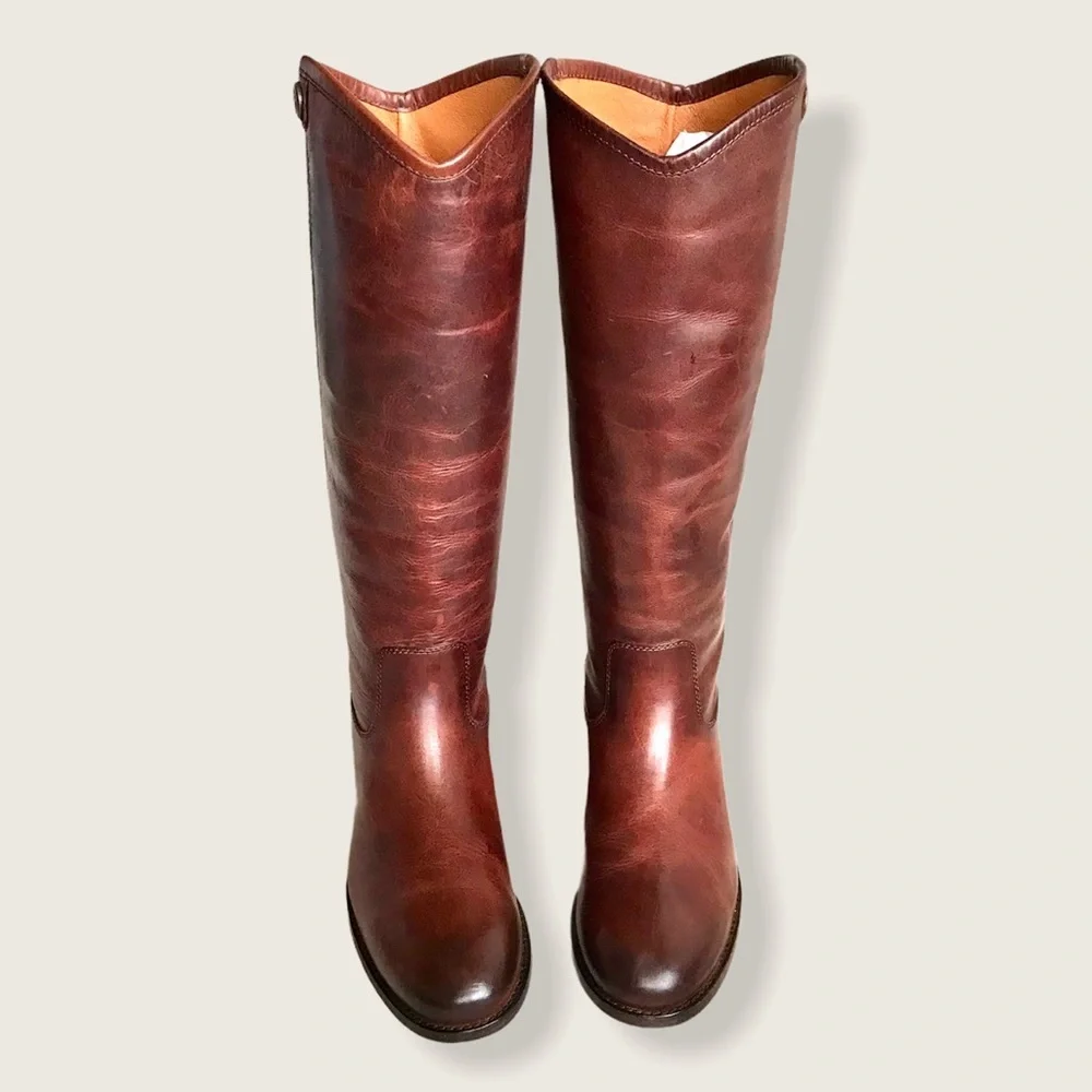 Frye Melissa Button 2 Redwood Leather Tall Boots - Picture 8 of 15